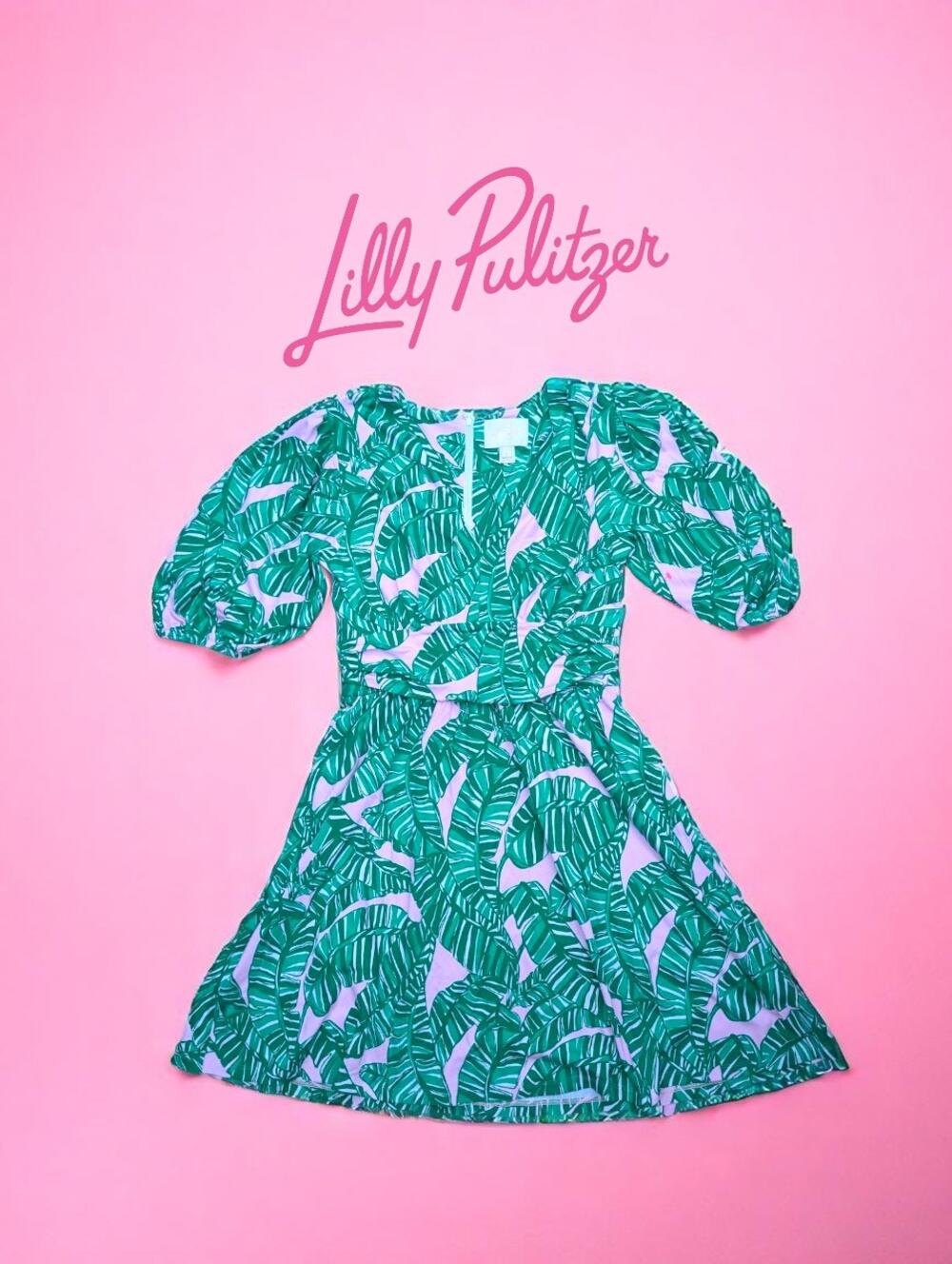 Lilly Pulitzer Puff Sleeve Fit & Flare Dress – Let’s Go Bananas Print – S EUC